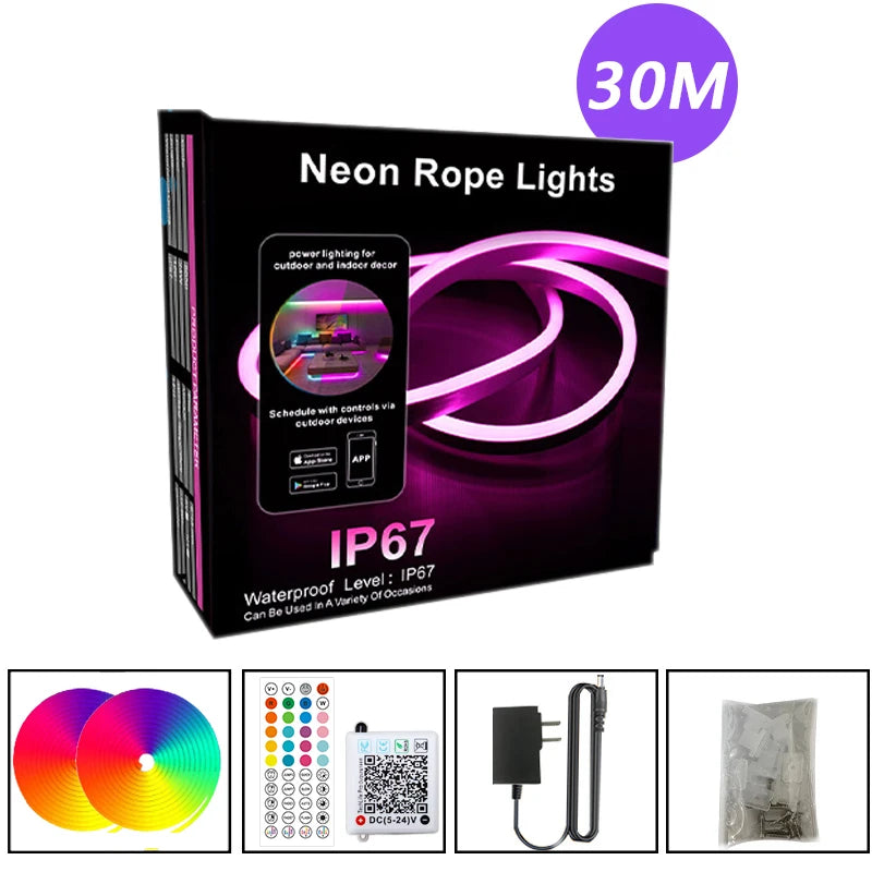Ruban LED extérieur néon RGB étanche IP67, application, 5 à 30 m