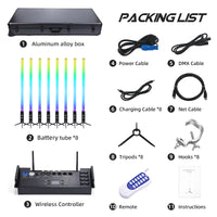 8 tubes LED pixel sans fil sur batterie IP65 avec flight case et application