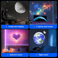 Projecteur galaxie globe Pro – scènes d'utilisation : salon, salle de jeux vidéo, chambre et nuit