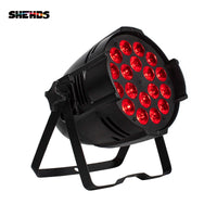 PAR LED aluminium – grand PAR allumé en rouge, vue de trois quarts
