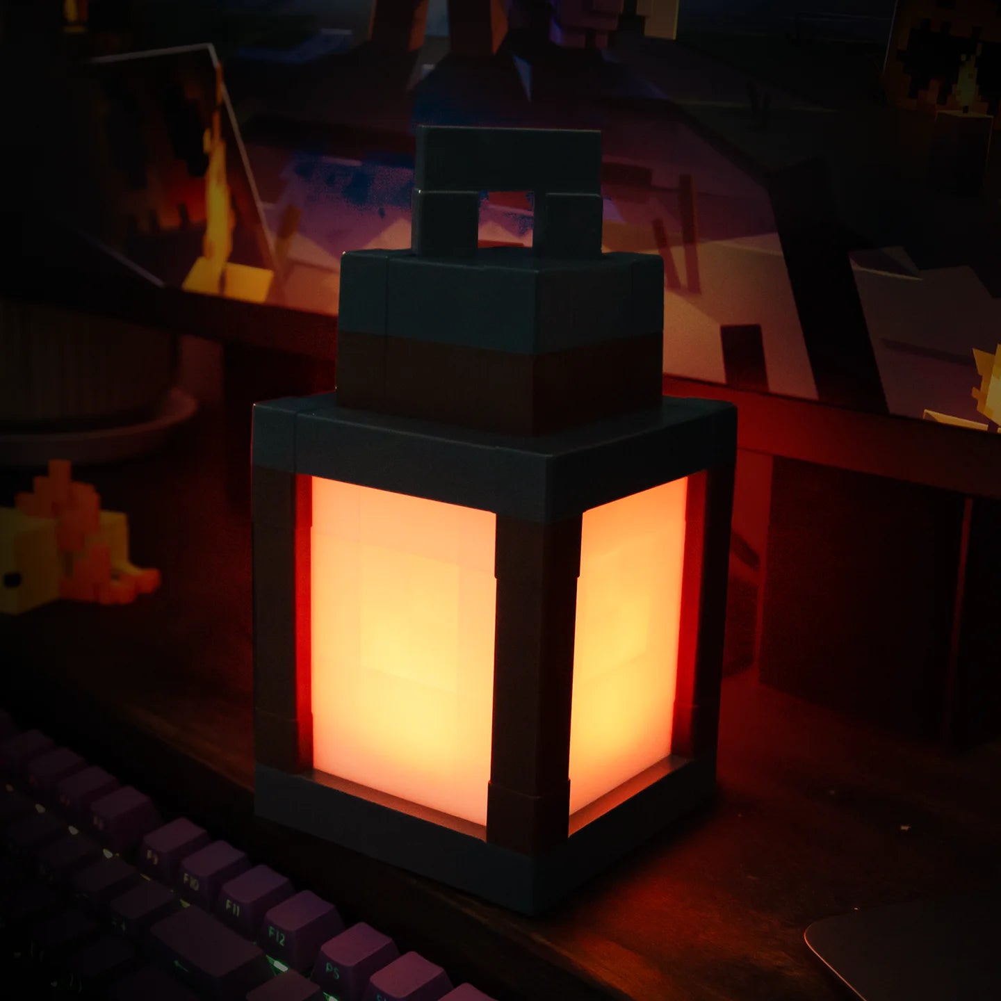 Lanterne LED pixel Minecraft rechargeable, 16 couleurs, télécommande, 17,8 cm