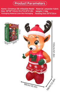 Renne lumineux gonflable en robe rouge – fiche des dimensions et du poids du renne gonflable
