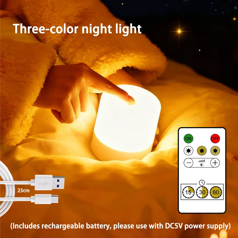 Veilleuse LED rechargeable tactile, télécommande, 3 teintes de lumière