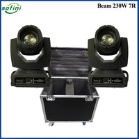 Lyres beam 7R 230 W – deux lyres à côté du flight case sur roulettes