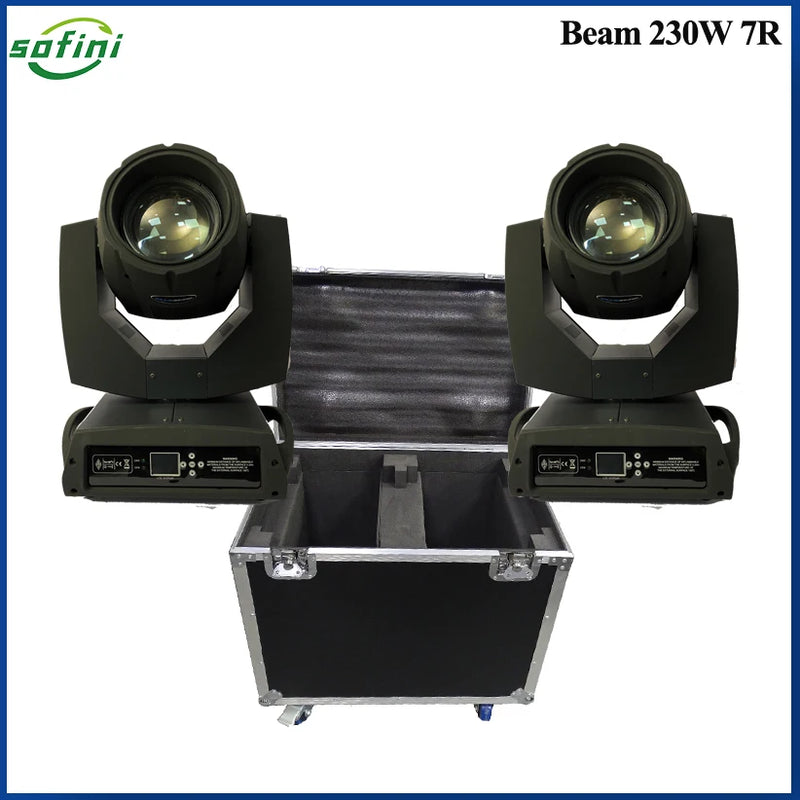 Lyres beam 7R 230 W – deux lyres à côté du flight case sur roulettes