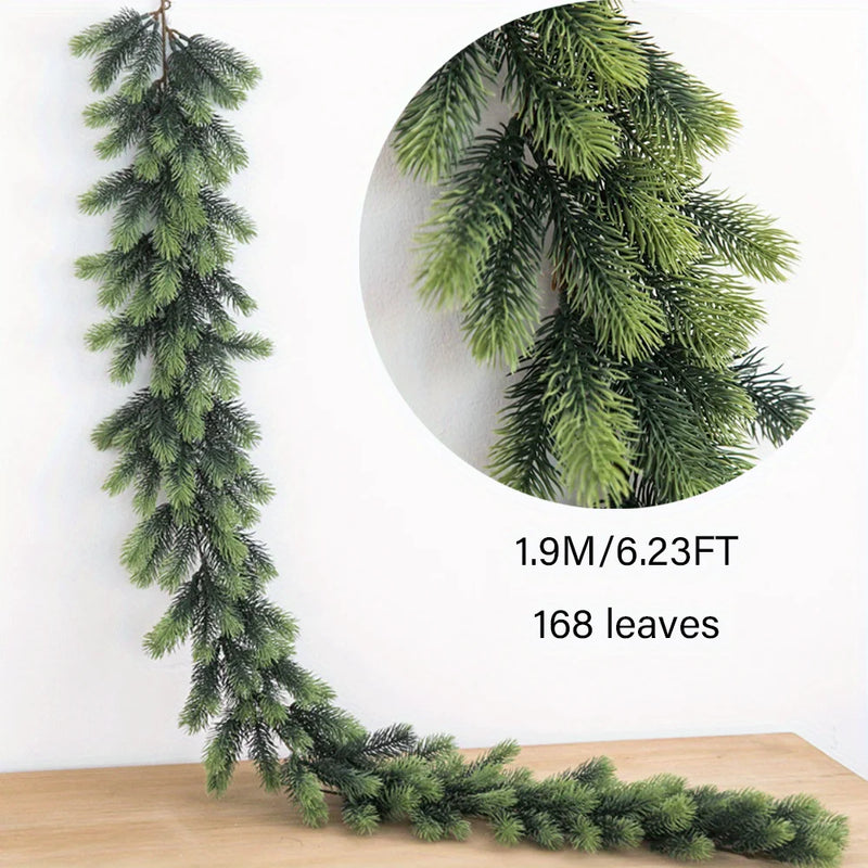 Guirlande de Noël en pin vert – longueur de 1,9 m et 168 feuilles