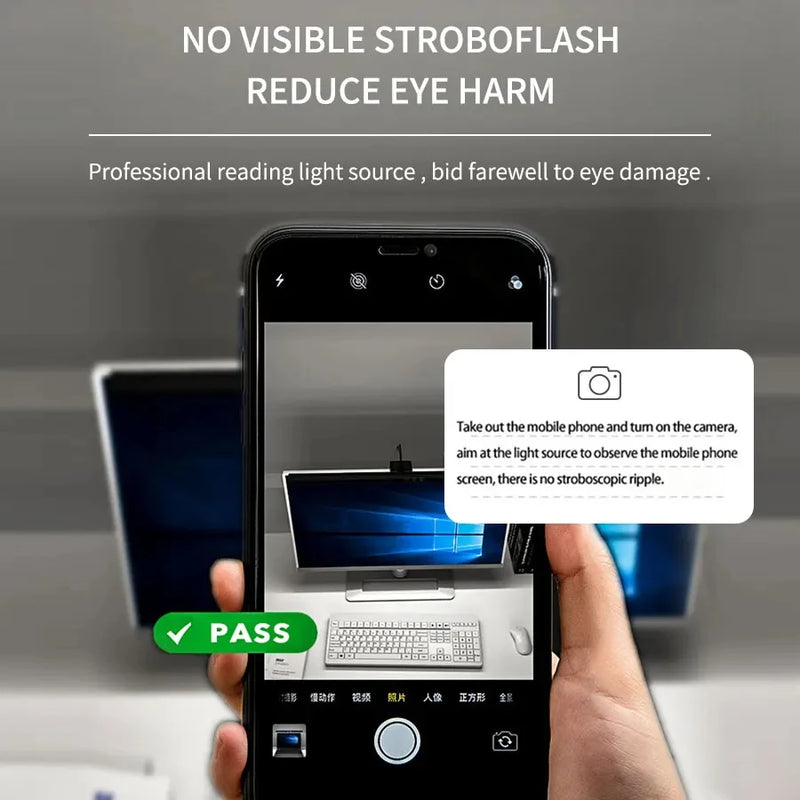 Barre lumineuse écran USB-C – test de l'appareil photo d'un téléphone sans scintillement visible