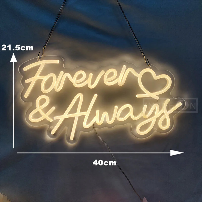 Néon mariage – « Forever & Always » de 40 x 21,5 cm suspendu par sa chaîne