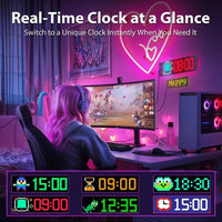 Panneau LED matriciel flexible – affichage de l'heure sur un bureau de gaming