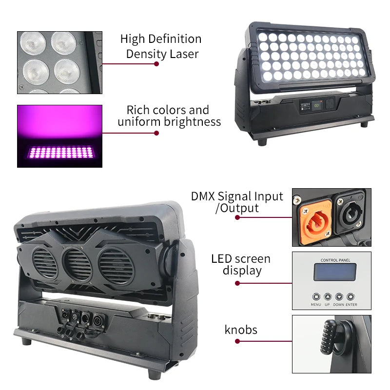 Projecteur LED extérieur IP65 RGBW 4 en 1, 60 x 10 W, 650 W, DMX