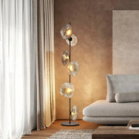 Lampadaire LED à globes en verre, pied noir ou doré, 90 ou 180 cm, 3 teintes de lumière