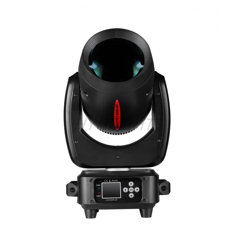 Lyre beam LED 200 W à zoom de 1,5° à 15°, 14 gobos, 24 prismes rotatifs, DMX