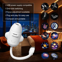 Mini projecteur d'étoiles USB en forme de fusée – lampe dans une chambre avec des films de projection