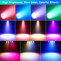 Pack de 2 projecteurs PAR LED 180 W – faisceaux rouge, bleu, violet, vert et blanc projetés sur un mur et au sol