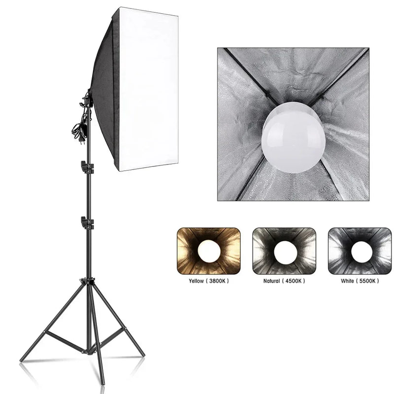 Kit éclairage continu softbox 50x70 cm – kit à 1 softbox avec ampoule 135 W à 3 teintes