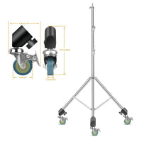 Pied de lumière inox – pied inox de 2,8 m sur roulettes, détails des roulettes