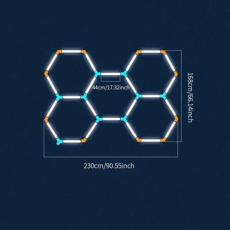 Plafonnier LED nid d'abeille – format de 5 hexagones de 230 x 168 cm