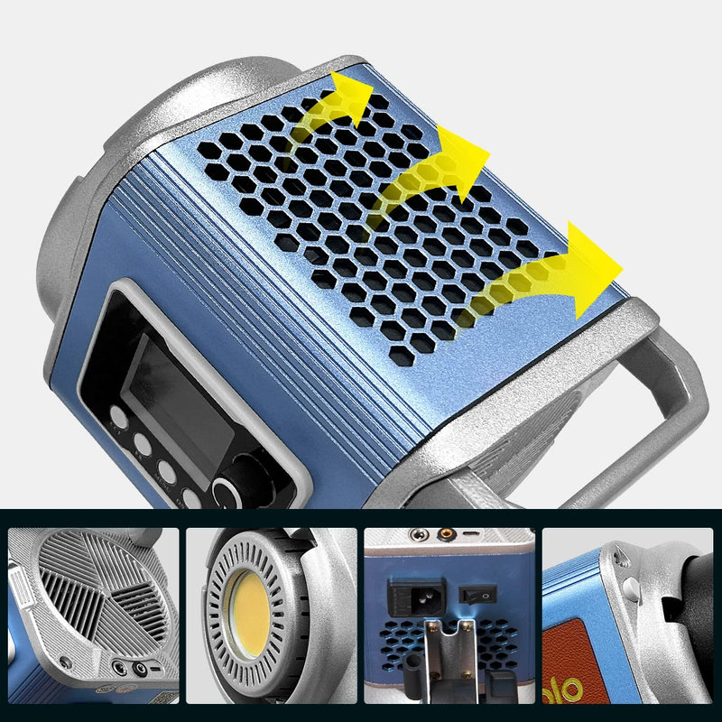 Lumière COB 200 W – ventilation et détail des prises