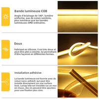 Ruban LED 220 V silicone ignifuge – ruban COB souple et installation adhésive
