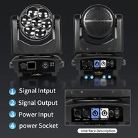 Lyres LED œil d'abeille 7 x 40 W – connecteurs d'entrée et de sortie du signal et de l'alimentation