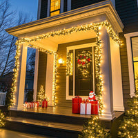 Guirlande féerique fil transparent – façade et porche décorés pour Noël