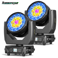 Lot de 2 lyres LED wash 19 x 15 W – deux lyres côte à côte, LED allumées
