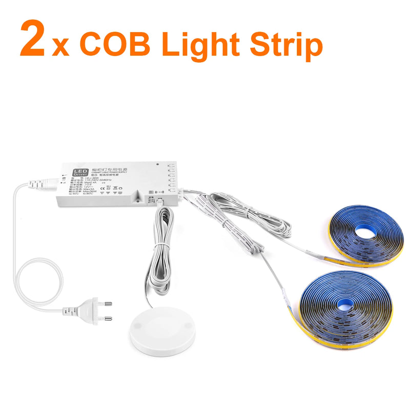 Ruban LED COB 12 V à capteur tactile – kit à 2 rubans
