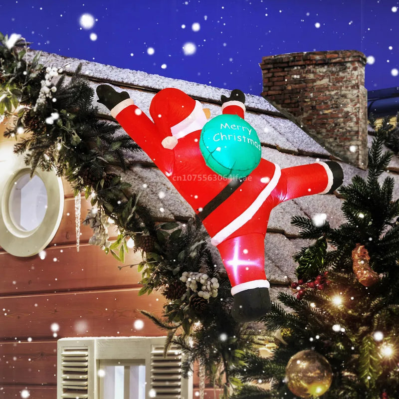 Père Noël gonflable grimpant au mur, lumineux, 2 ou 3 m