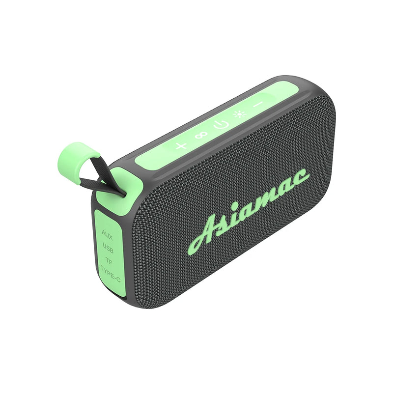 Enceinte Bluetooth lumineuse portable – version gris et vert menthe avec lanière