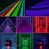 Barres LED pixel RGB 100 cm – exemples d'effets : escaliers, tunnels et couloirs lumineux