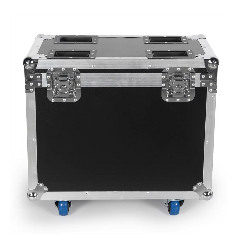 Lyres LED beam 200 W – flight case fermé sur roulettes, vue de face