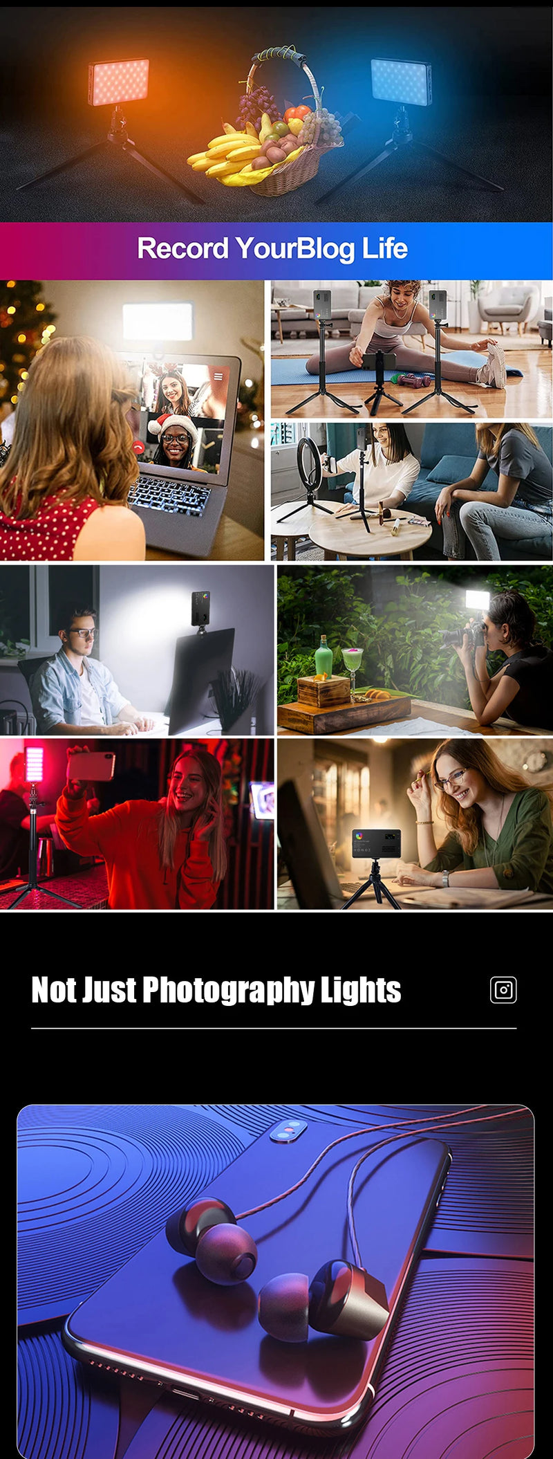 Lampe vidéo LED RGB de poche – vue 14