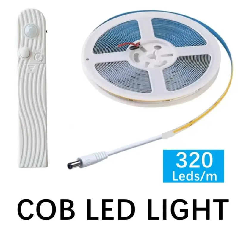 Ruban LED à pile COB à détecteur de mouvement – bobine de 320 LED/m avec son boîtier