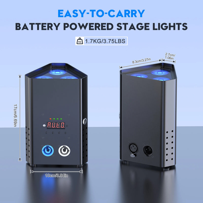 Uplight triangulaire sur batterie – dimensions, poids et connecteurs d'un projecteur