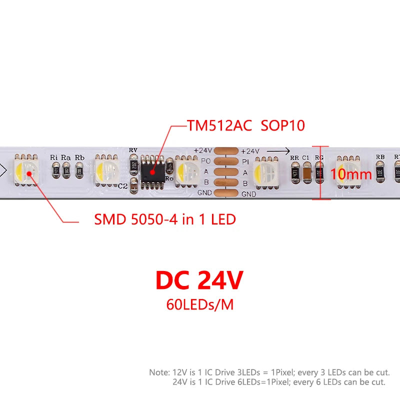 Ruban LED adressable DMX512 – ruban de 24 V à puce SOP10 et circuit de 10 mm