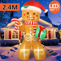 Bonhomme en pain d'épice gonflable géant 2,4 m avec cadeau et LED