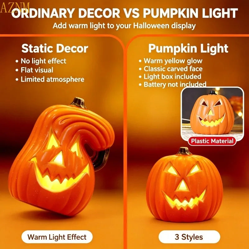 Citrouille d'Halloween lumineuse LED à piles, 3 modèles de 15 à 20 cm, lumière chaude