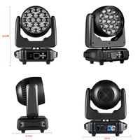Lyre LED wash 19 x 15 W RGBW 300 W, zoom 8° à 60°, DMX 16 ou 24 canaux