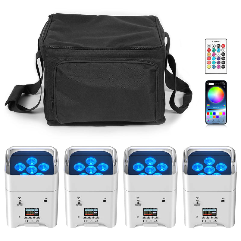 Uplight sans fil batterie 9600 mAh RGBWA UV DMX – lot de 4 projecteurs bleus avec sac, télécommande et application