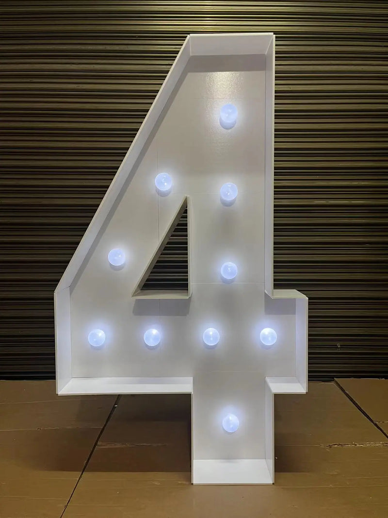 Chiffres lumineux géants 120 cm en carton mousse, blanc chaud ou blanc froid