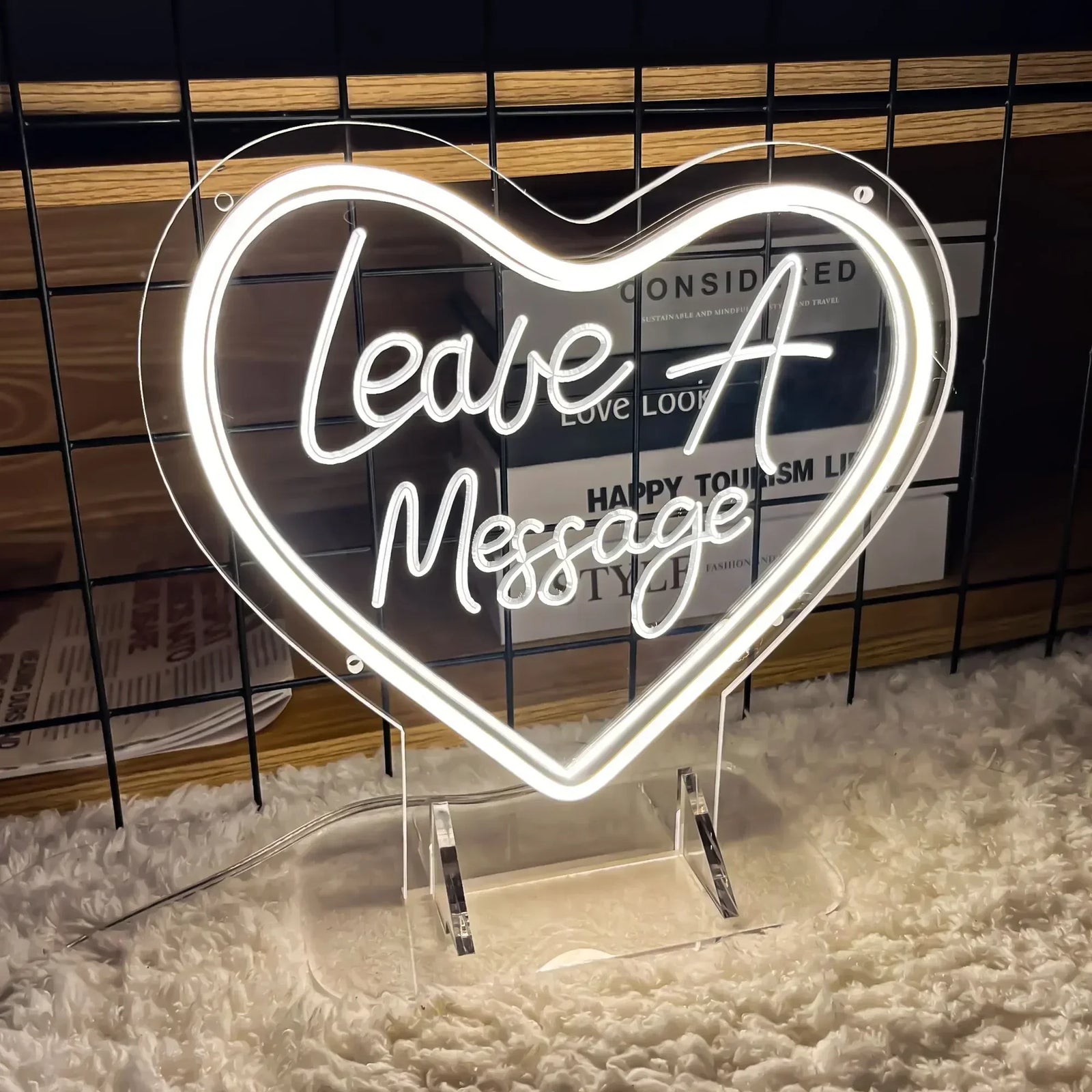 Néon mariage LED cœur « Laisser un message », 25 x 23 cm