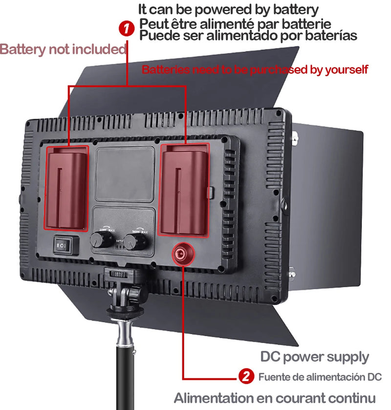Panneau LED vidéo bicolore 40 ou 50 W, trépied 200 cm, télécommande
