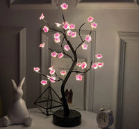Arbre lumineux bonsaï à fleurs roses, lampe de table à 3 piles AA ou USB