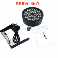 PAR LED plat 18 LED RGBW 4 en 1 – 1 projecteur avec étrier, câble, vis et manuel