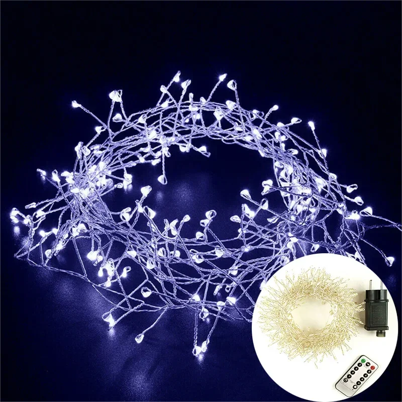 Guirlande lumineuse en grappes LED – lumière blanc froid avec adaptateur et télécommande