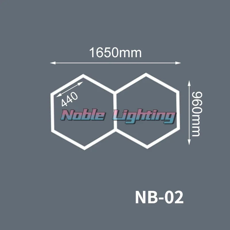 Éclairage LED nid d'abeille – configuration de 2 hexagones de 165 x 96 cm