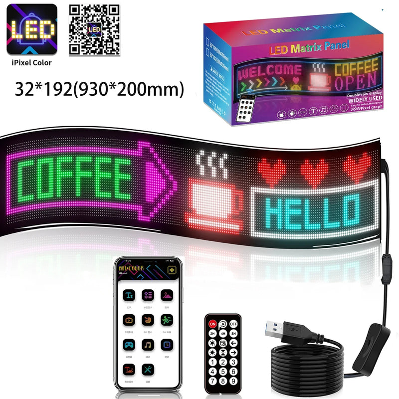 Panneau LED flexible programmable RGB de 27 à 176 cm, Bluetooth, USB