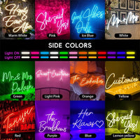Néon prénom personnalisé – exemples de couleurs de néon sur un mur