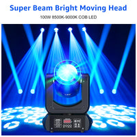 Lot de 4 lyres LED beam 150 W – lyre en action avec faisceaux bleus sur scène