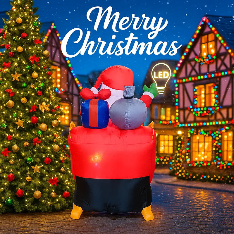 Père Noël gonflable avec traîneau et 3 rennes lumineux LED, 3 m